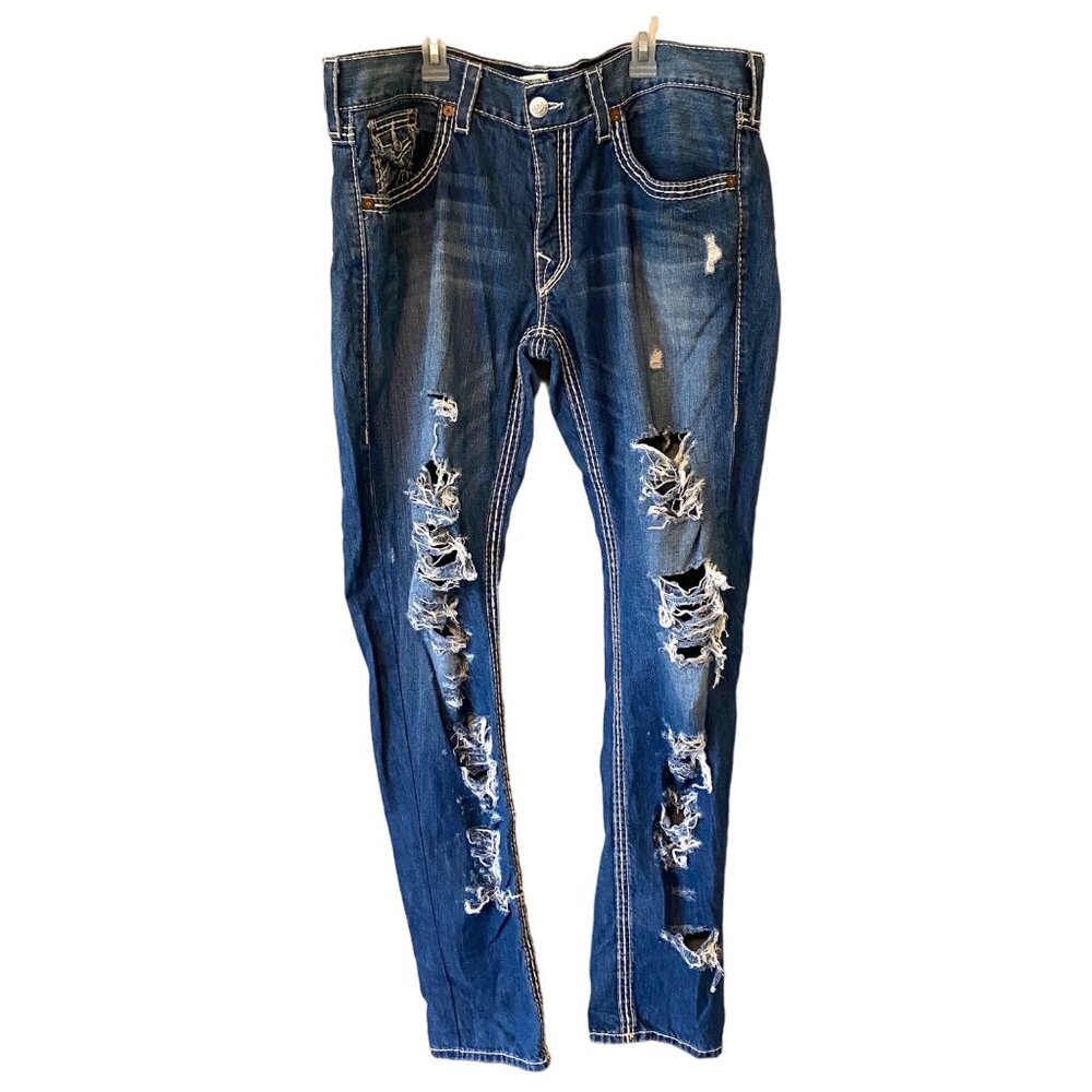 Men’s True Religion Distressed Straight Jeans 100% Cotton Size 38